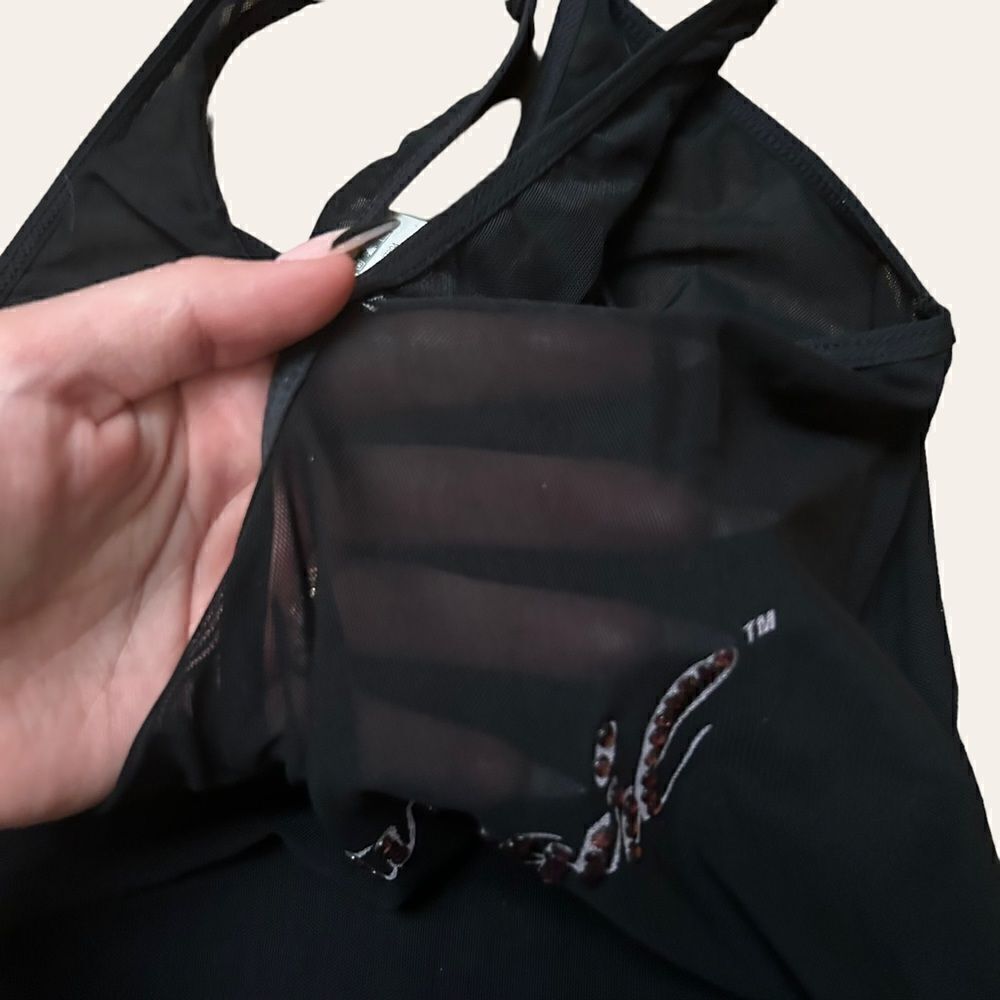 Micro Mesh Dream Girl Rhinestone Black Tank Top - Picture 7 of 7